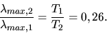\begin{displaymath}
\frac{\lambda_{max,2}}{\lambda_{max,1}} = \frac{T_{1}}{T_{2}} = 0,26.
\end{displaymath}