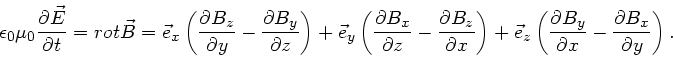 \begin{displaymath}
\epsilon_{0} \mu_{0} \frac{\partial \vec{E}}{\partial t} = r...
..._{y}}{\partial x} - \frac{\partial B_{x}}{\partial y} \right).
\end{displaymath}