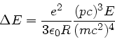 \begin{displaymath}
\Delta E = \frac{e^{2}}{3 \epsilon_{0} R} \frac{(pc)^{3}E}{(mc^{2})^{4}}
\end{displaymath}