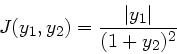 \begin{displaymath}
J(y_{1},y_{2}) = \frac{\vert y_{1}\vert}{(1+y_{2})^{2}}
\end{displaymath}