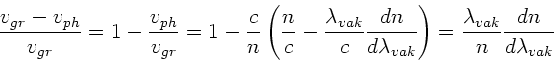 \begin{displaymath}
\frac{v_{gr}-v_{ph}}{v_{gr}} = 1 - \frac{v_{ph}}{v_{gr}} =
...
...\right) =
\frac{\lambda_{vak}}{n} \frac{dn}{d\lambda_{vak}}
\end{displaymath}