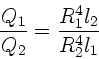 \begin{displaymath}
\frac{Q_{1}}{Q_{2}} = \frac{R_{1}^{4} l_{2}}{R_{2}^{4} l_{1}}
\end{displaymath}