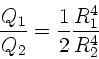 \begin{displaymath}
\frac{Q_{1}}{Q_{2}} = \frac{1}{2} \frac{R_{1}^{4}}{R_{2}^{4}}
\end{displaymath}